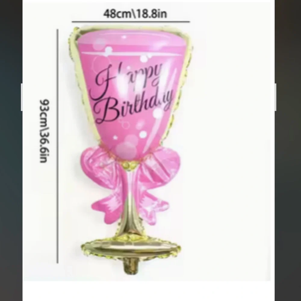 EXTRA LARGE Mylar Pink Happy Birthday Wine/Champagne Glass Balloon